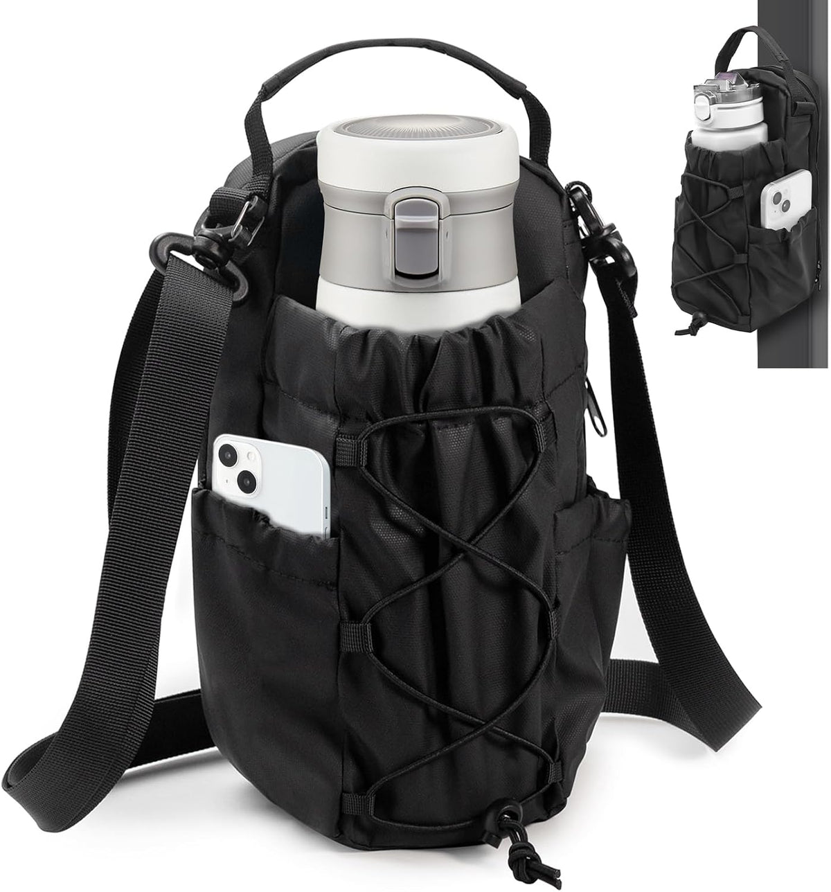 Magnetic Water Bottle Carrier with Phone Pockets, Holds 1000Ml