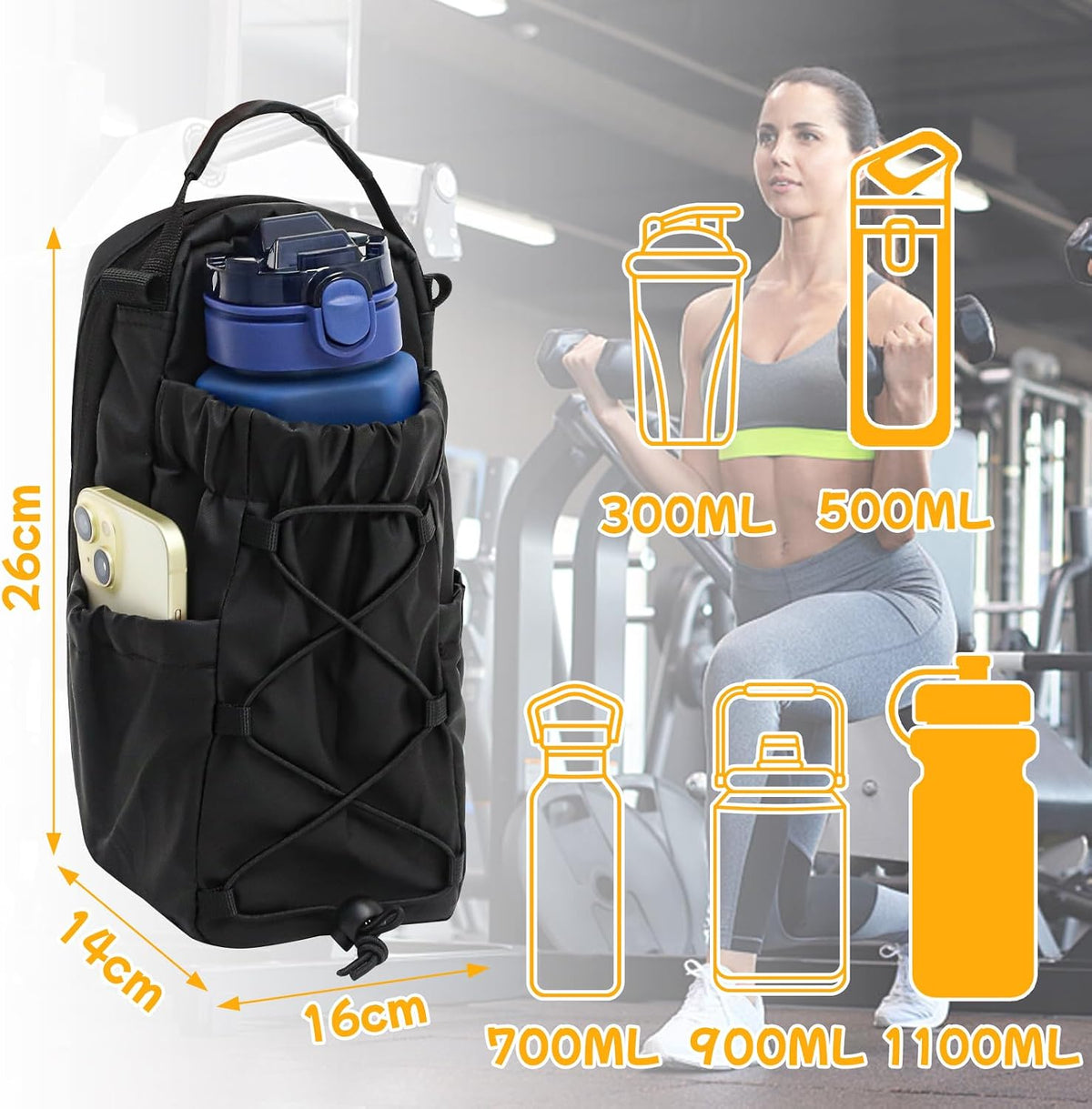 Magnetic Water Bottle Carrier with Phone Pockets, Holds 1000Ml
